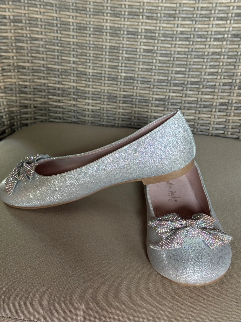 Cynthia Rowley Iridescent Silver-Glitter Rhinestone Bow Ballet Flats